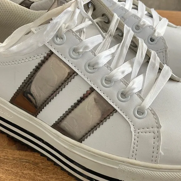 Byblos White Platform Sneakers with Silver Stripes - Picture 7 of 8